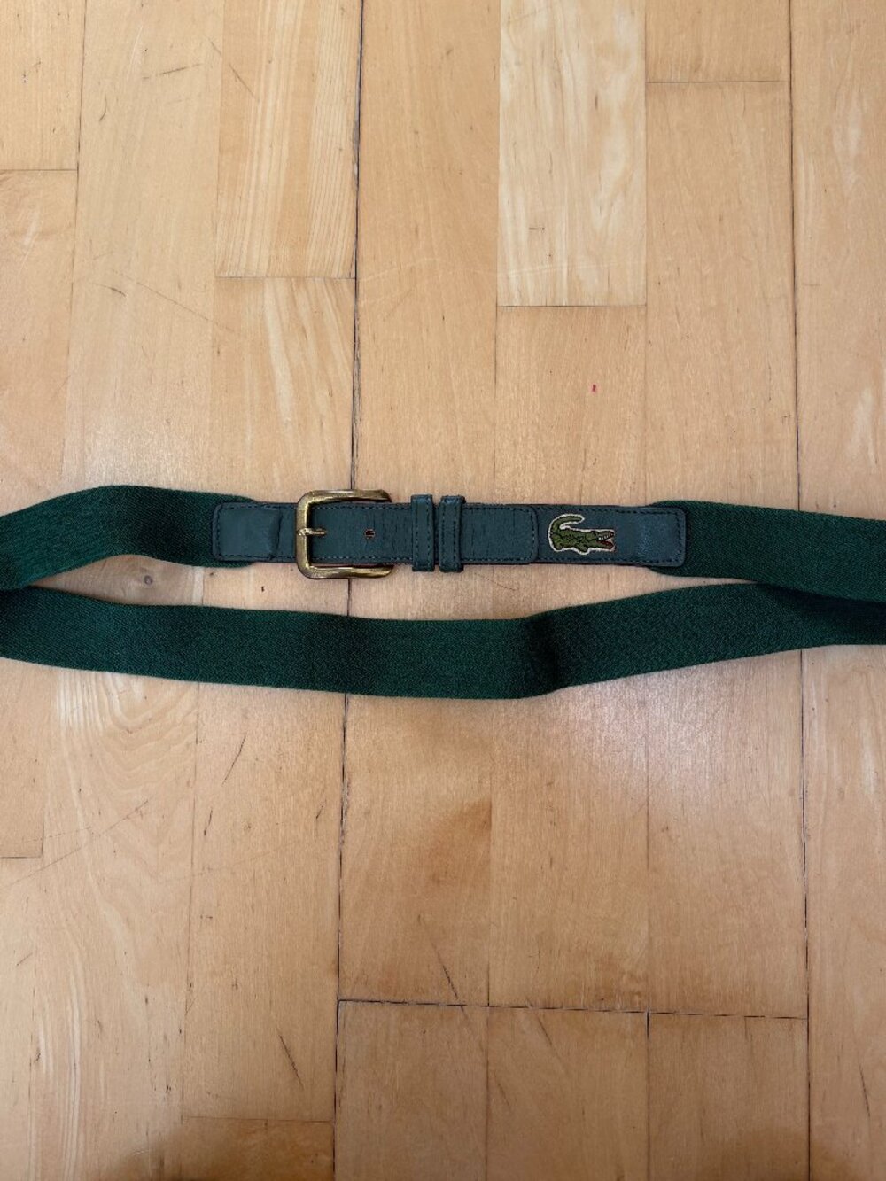 Vintage Lacoste Designer Sz 38 L Alligator Green Stretch Elastic Leather Belt